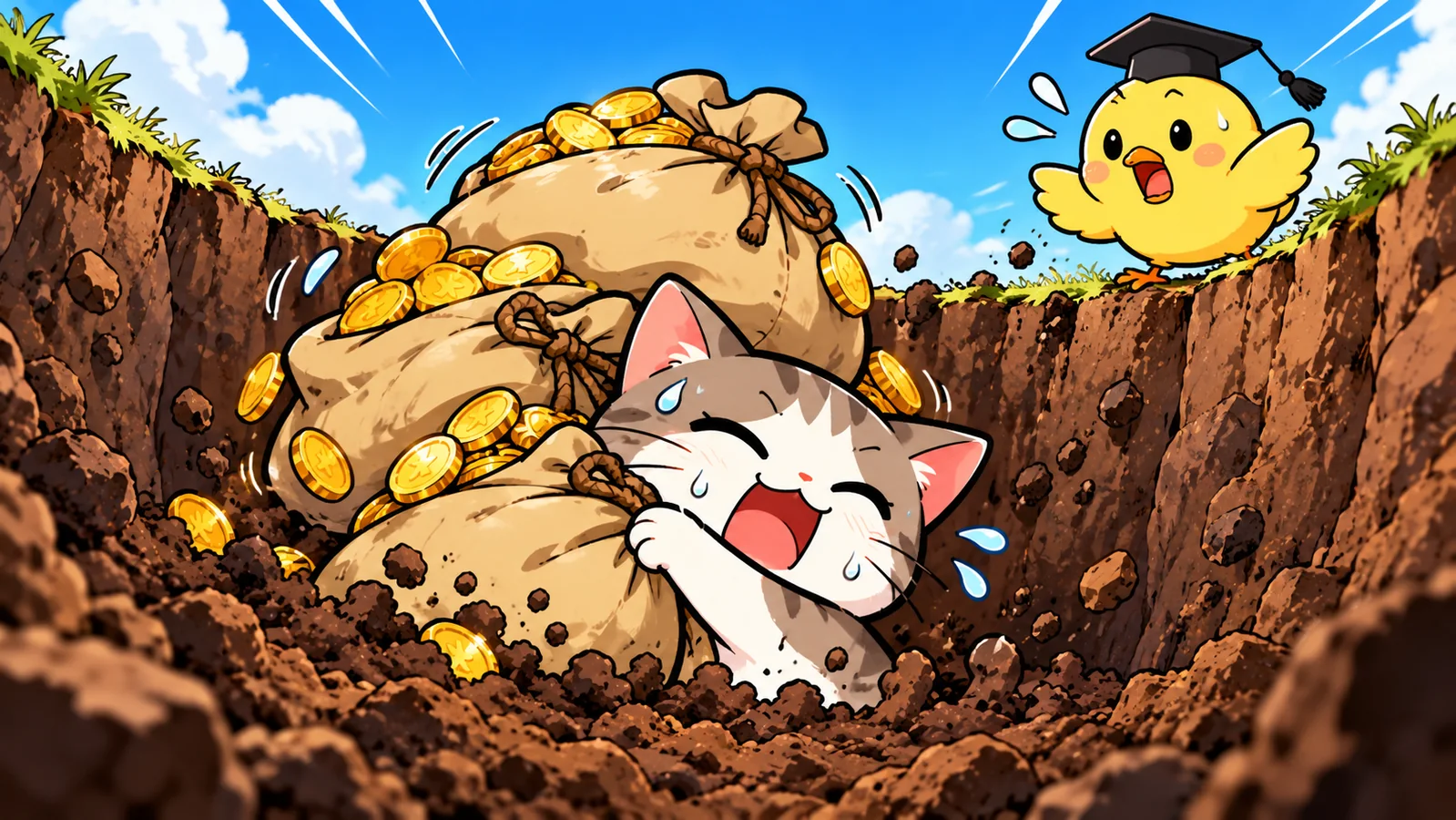 予定外のナンピンで重い荷物を増やし、含み損の穴へ沈む猫