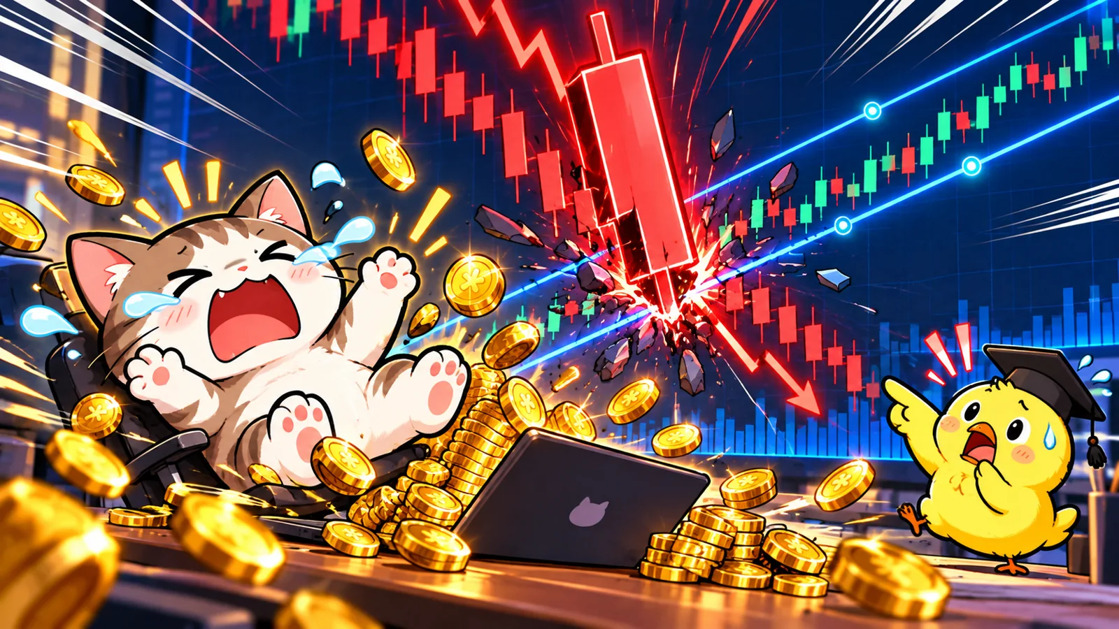 下降フラッグの下限を割り価格が急落する場面