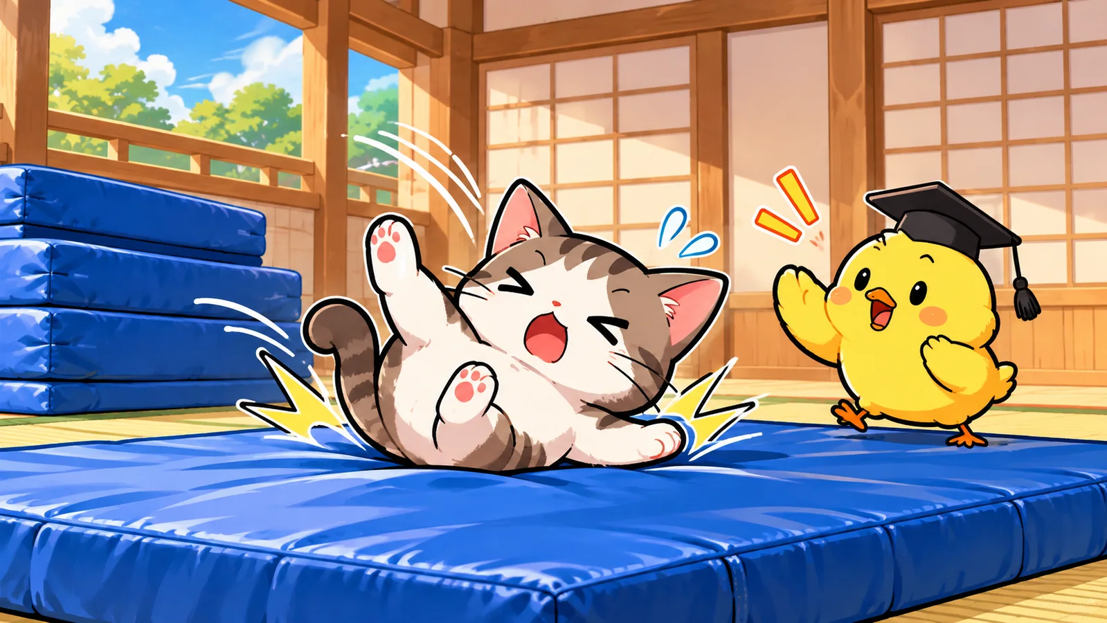 FXで小さく負ける練習を柔道の受け身に例えて学ぶ猫とひよこ園長